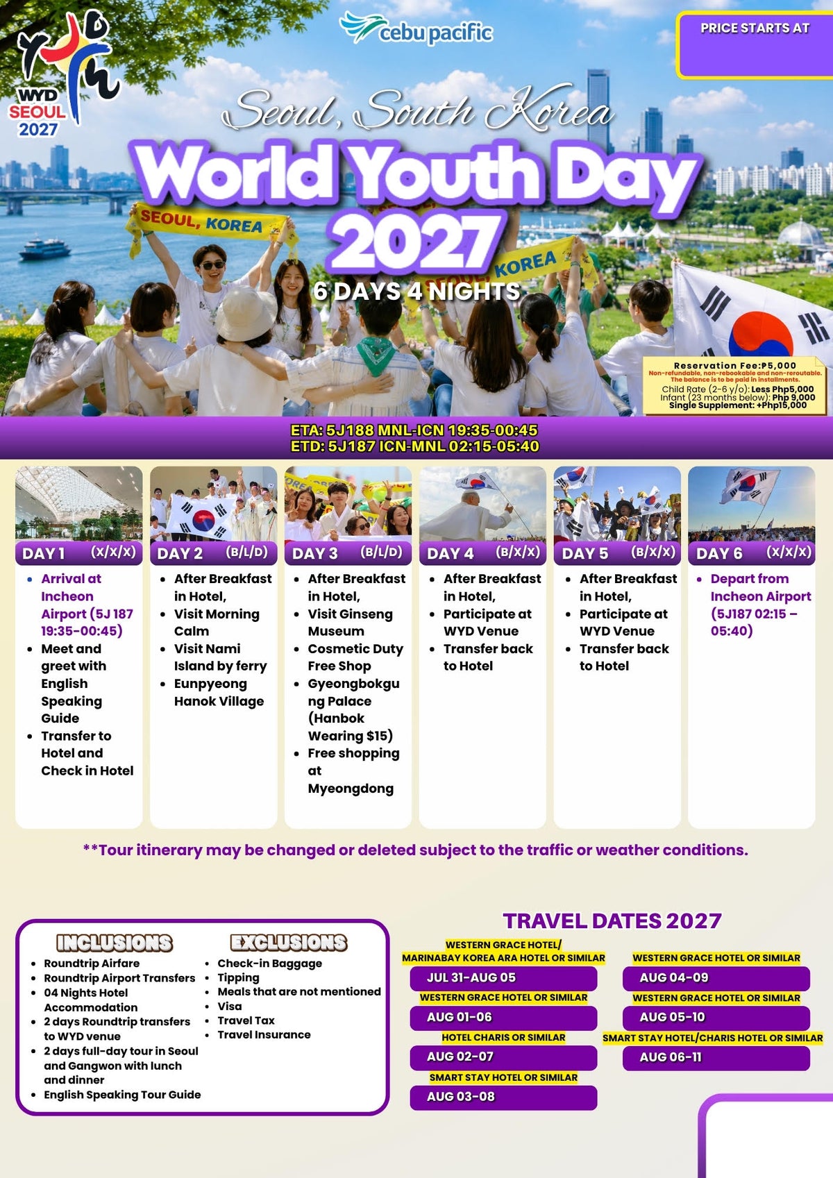 6D4N Seoul, South Korea World Youth Day 2027 Tour Package