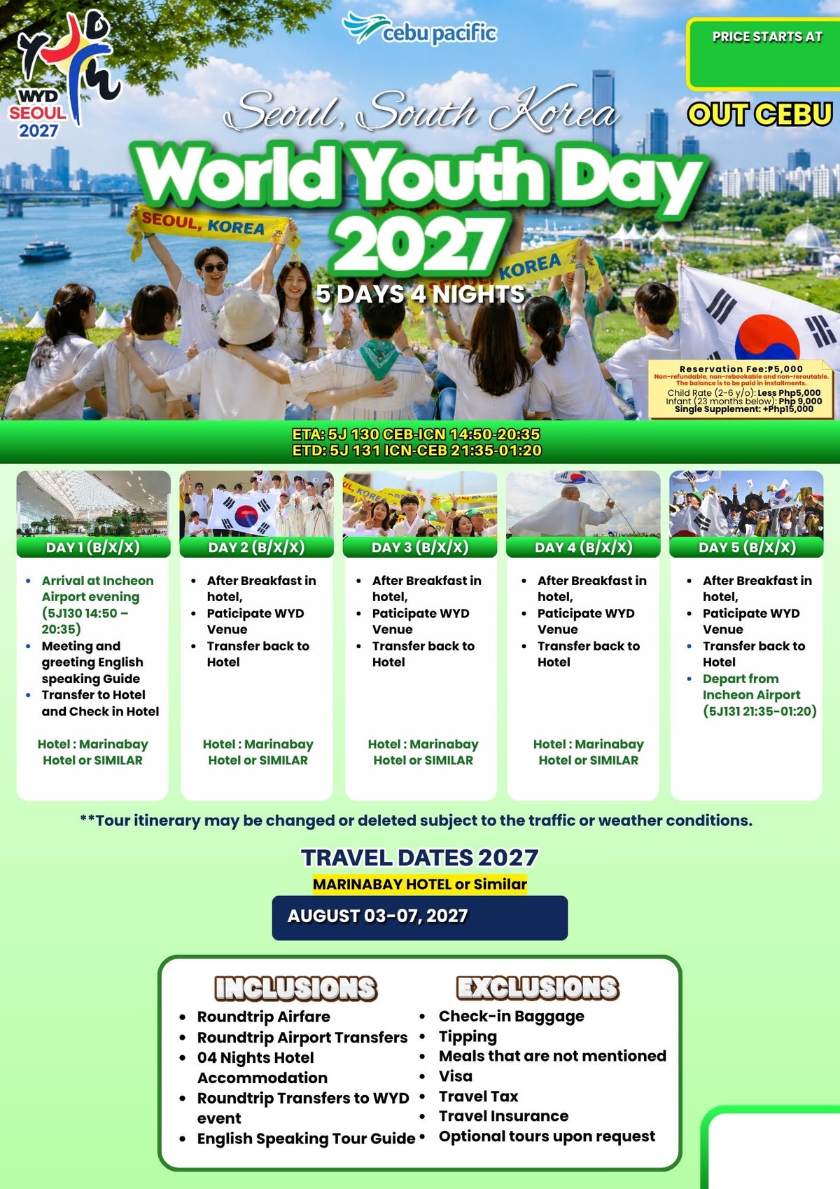 5D4N Seoul, South Korea World Youth Day 2027 Tour Package (Out Cebu)